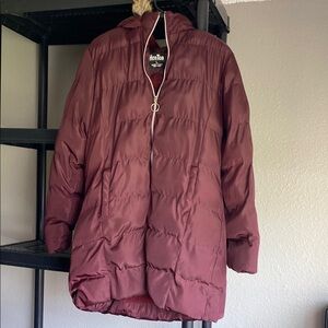 Red Quilted Puffer Jacket with High Collar